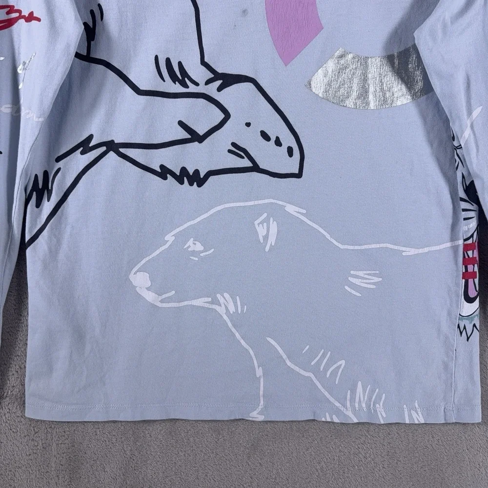 Kenzo Kids Long Sleeve Shirt Girls 12A/150 Blue Tiger Graphic Logo Designer Top